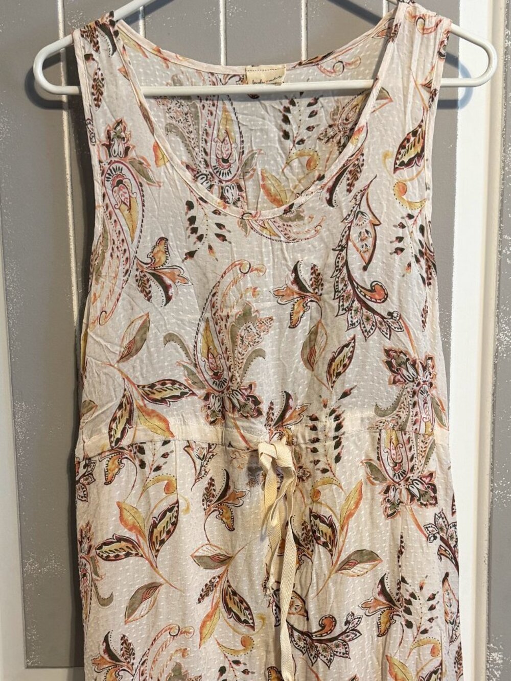 Lovely Melody Junior's Midi Dress Floral With Elastic Tie Cream Med Made in USA